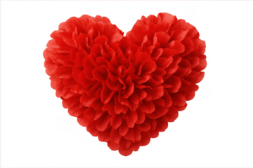 Red flower petals forming a heart shape symbol