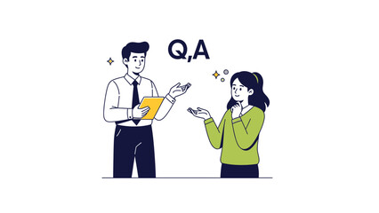 Illustration of a Q&A Session Featuring a Male and Female Character with Dialogue Bubble