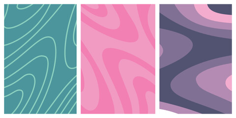 Groovy Retro Wave Vector Set Background with Soft Organic Line Texture Modern Minimalist Pastel Colors