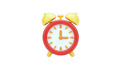 Red Alarm Clock Showing 3 O'Clock on White Background
