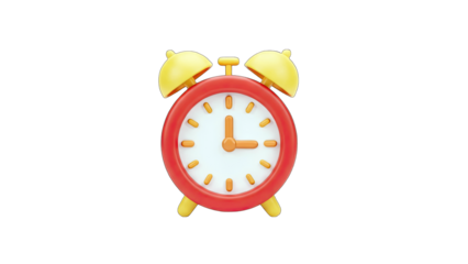 Red Alarm Clock Showing 3 O'Clock on White Background