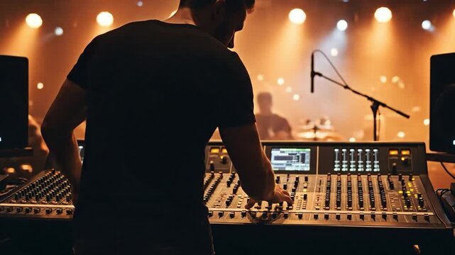 Professional Sound Engineer Mixing Audio in a Live Concert Setting