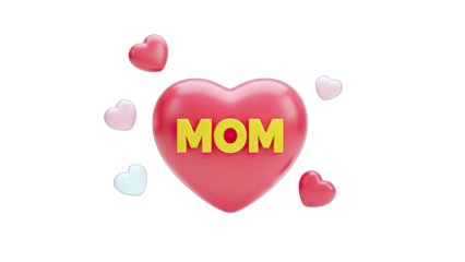 3D Heart with MOM Text and Hearts - Mother's Day Concept