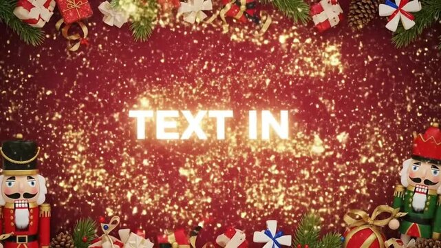 Festive Christmas and New Year Background with Nutcrackers and Sparkling Gold Dust effects