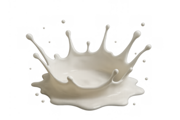 Milk splash creating a crown shape, white liquid pouring, fresh dairy product movement on transparent background