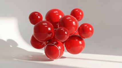 Cluster of bright red spheres with reflections, against white surface