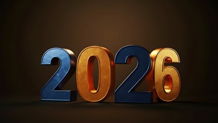 3D rendering of 2026 metallic numbers on dark background