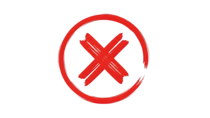 Hand drawn red cross mark symbol on a black background representing rejection or error