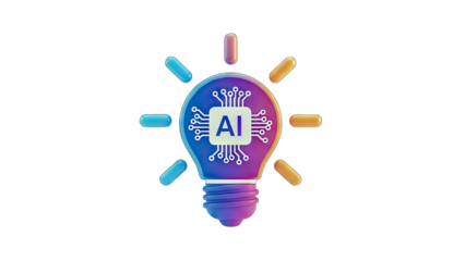 AI Brainstorming: 3D Lightbulb with AI Chip on White Background