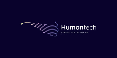 Digital Human Face Logo Artificial Intelligence Technology AI and Cyber network Data Speed vector Design