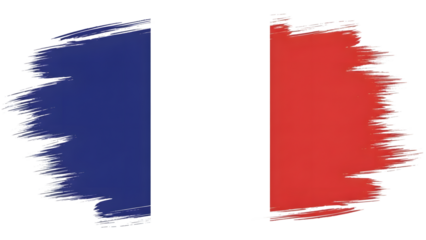 Artistic french flag design featuring blue and red brush strokes on a black background