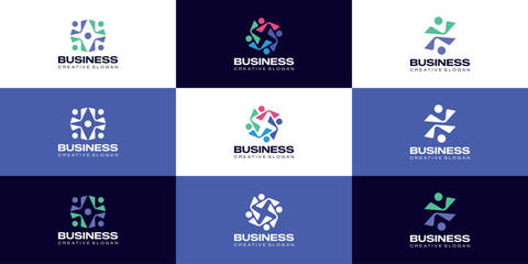 Abstract Logo Concept People Symbol Social Group Strategic Partnership Relationship for Creative Start-Up Company Design Template