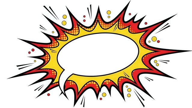 Comic book explosion burst with blank speech bubble for text and dynamic action lines on white background ready for design projects.