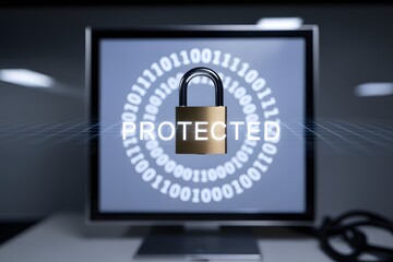 Computer screen displaying protected lock icon