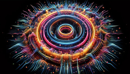 Sound waves are annular pressure waves visible due to particles and refraction of air. It is suitable for music visualizers, advertising of audio equipment.Vector graphics. EPS_02. © Dzianis