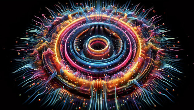 Sound waves are annular pressure waves visible due to particles and refraction of air. It is suitable for music visualizers, advertising of audio equipment.Vector graphics. EPS_02.