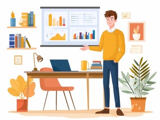 Fototapeta premium Business Worker Giving Presentation, Flat Design Illustration