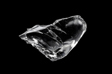 shard of transparent glass, sharp edges and fractured surfaces, isolated on black background, abstract representation of fragility and damage, studio shot, clean, modern, minimalism, clear