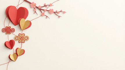 Valentine's day celebration romantic decor heart-shaped paper art soft pastel background artistic design love concept for relationships and social media sharing