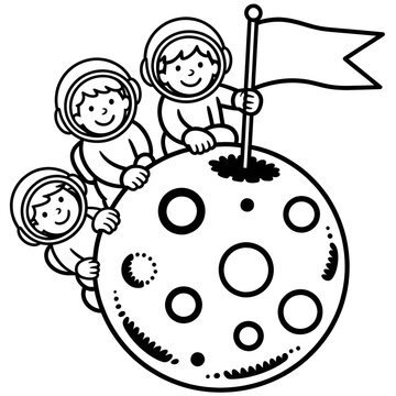 Children exploring the moon