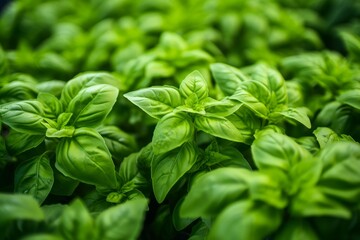 Close up of vibrant green basil leaves thriving in a garden setting