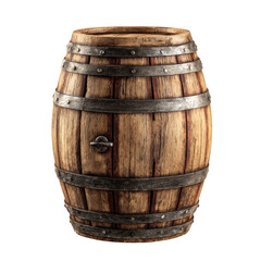 Obraz premium Vintage Oak Wine Barrel with Metal Bands and Lock isolated on transparent background