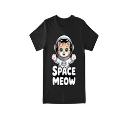 Funny cat in space suit t shirt with space meow print