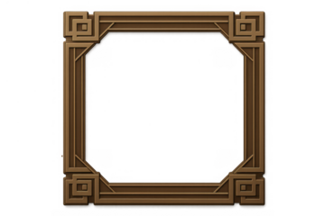 Decorative wooden frame vintage style border creating a geometric oriental art design with transparent background