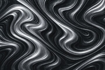 abstract metallic swirling pattern black and silver liquid fluid motion dark chrome texture glossy wavy surface seamless ripple effect high resolution digital art
