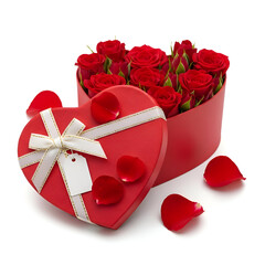 Valentines Red Roses HeartShaped Gift Box