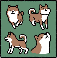 Fototapeta premium Cute Hand-Drawn Shiba Inu Dog Illustration Set – Cartoon Pet Animal