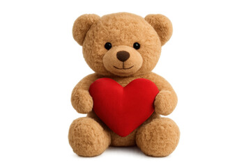 Teddy bear holding red heart for love concept