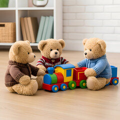 Three Bears  Toy Train Childhood Playtime Fun
