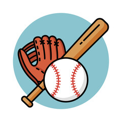 Baseball Equipment Glove Bat and Ball Illustration on Blue Background.