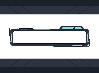 Futuristic HUD lower third graphic element with glowing blue accents on a clean white background. Sci-fi tech border template for video overlay.
