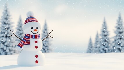 Fototapeta premium Delightful winter scene featuring a cheerful snowman in a snowy landscape