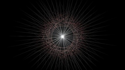 Fototapeta premium Radiant starburst with geometric lines emanating from bright center creating cosmic explosion effect on black background for digital art projects.