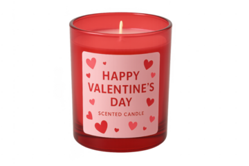 Red scented candle with happy valentine's day label