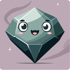 Cute cartoon diamond character with a happy face on a purple background.