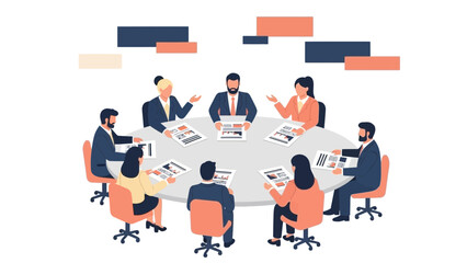 business meeting with diverse professionals discussing strategies around a conference table