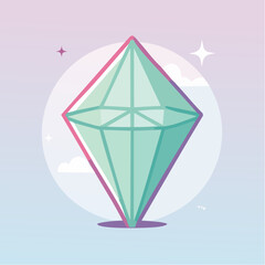 Illustration of a diamond with a pink outline and a light green interior, set against a pastel background.