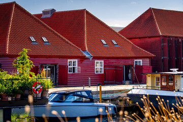 Traditional red-roofed houses in Copenhagen, Denmark. Amazing Scandinavian architecture.