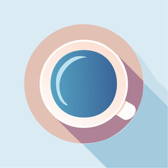 Overhead view of a cup of blue liquid on a light blue background.