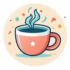 Illustration of a steaming cup of coffee with a star on it.
