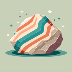 Stylized illustration of a striped rock with a light green background.