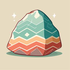 Stylized illustration of a colorful rock with geometric patterns and sparkles.