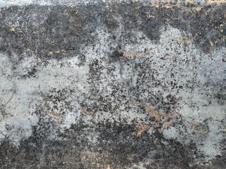 Weathered concrete surface revealing intricate patterns of decay and mottled discoloration