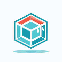 Stylized ice cube logo with melting drops and a puddle below.