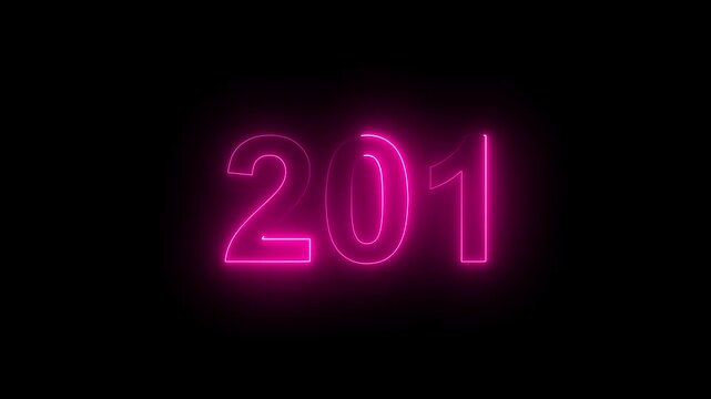 Abstract glowing Neon 201number educational mathematics text icon animation on black background. a dynamic motion and glowing neon number countdown icon animation. 