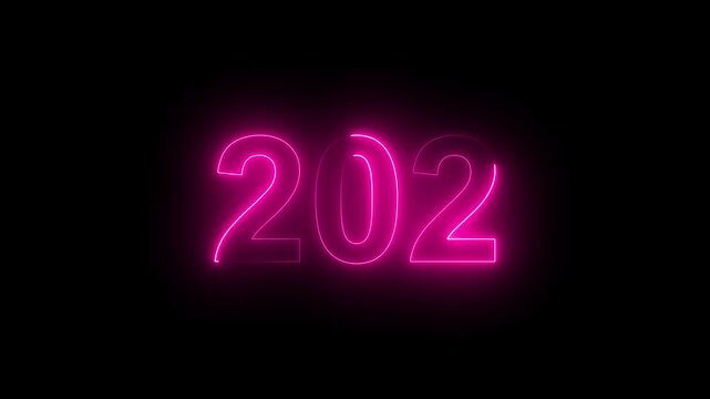Abstract glowing Neon 202 number educational mathematics text icon animation on black background. a dynamic motion and glowing neon number countdown icon animation. 